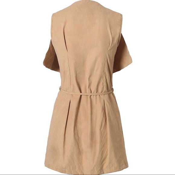 Long Waistcoat Blazer Vest Cardigan with Belt - Picture 2 of 4